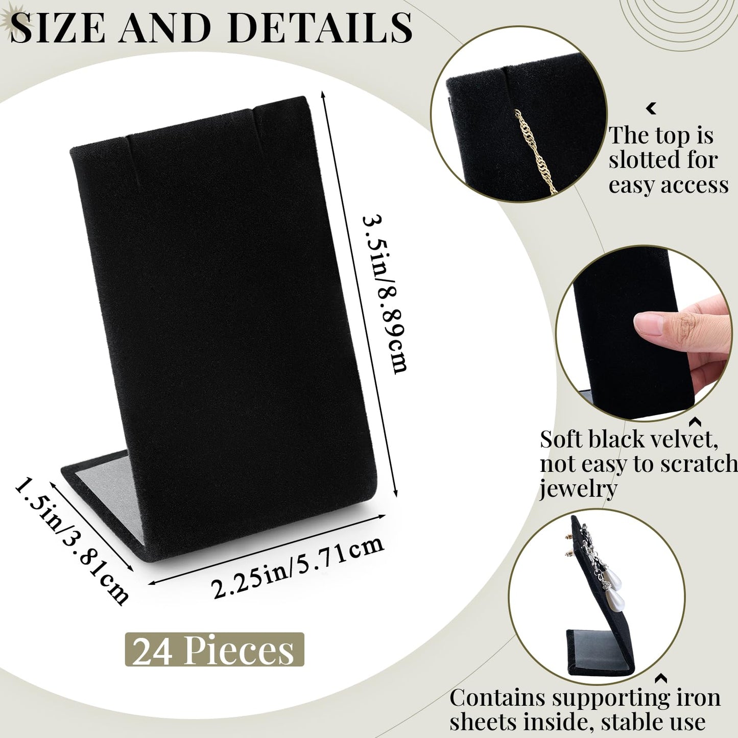 RattanView 24 Pcs Earring Display Stand Necklace Pendant Jewelry Stand Showcase Organizer Display Holder for Earring Pendant Accessory Rack(Black,Straight Style,Velvet)