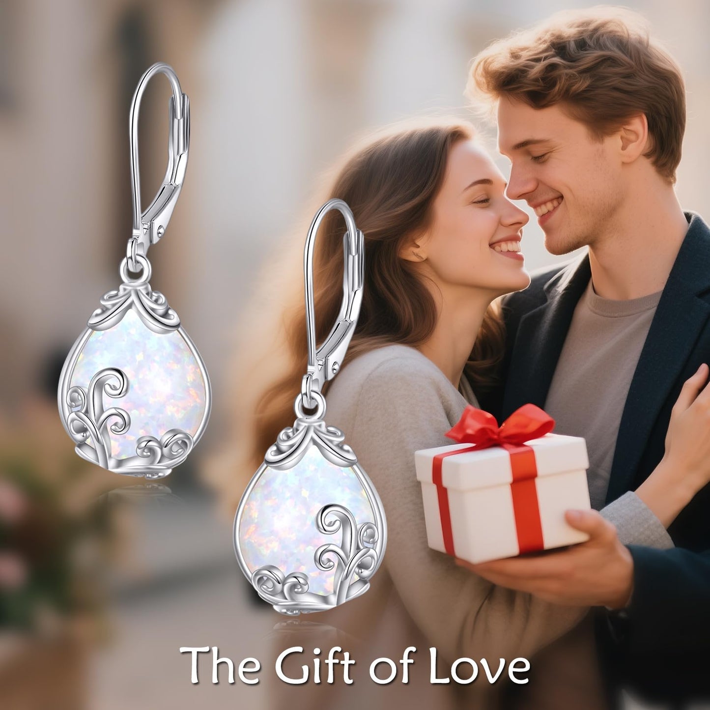 POPLYKE Opal Filigree Teardrop Drop Dangle Earrings Sterling Silver Leverback Earrings Opal Jewelry Gifts for Women