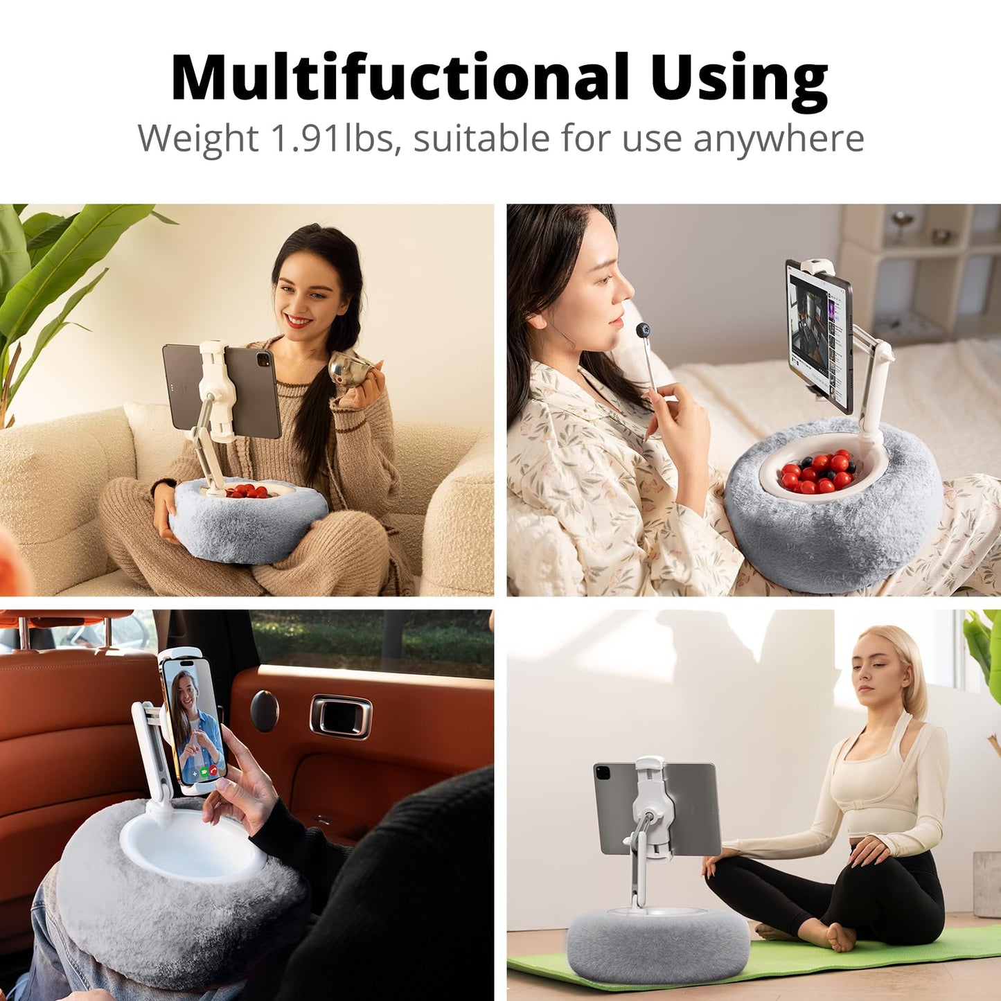 SupeDesk Tablet Pillow Stand for Reading, Adjustable Tablet Stand Phone Holder for Bed with Detachable Snack Bowl, Fits 4.7"-13" Kindle/Phones/Tablets, Watch Videos, Stream Media, Gray