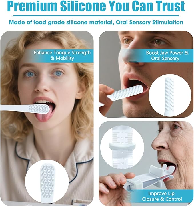 Tongue Exerciser Kit, Promotes Independent Eating and Clear Articulation– Oral Motor Stimulation Kit for Swallowing –Helps Support Oral Muscle Training for Home and Family Use