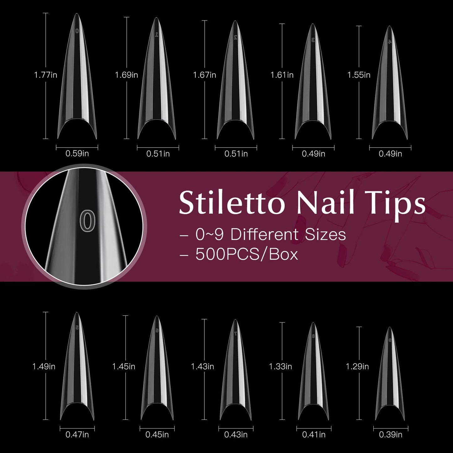 500PCS Clear False Nails Tips and 500PCS Stiletto Nail Tips with Box for Halloween Nail Salon and Home DIY