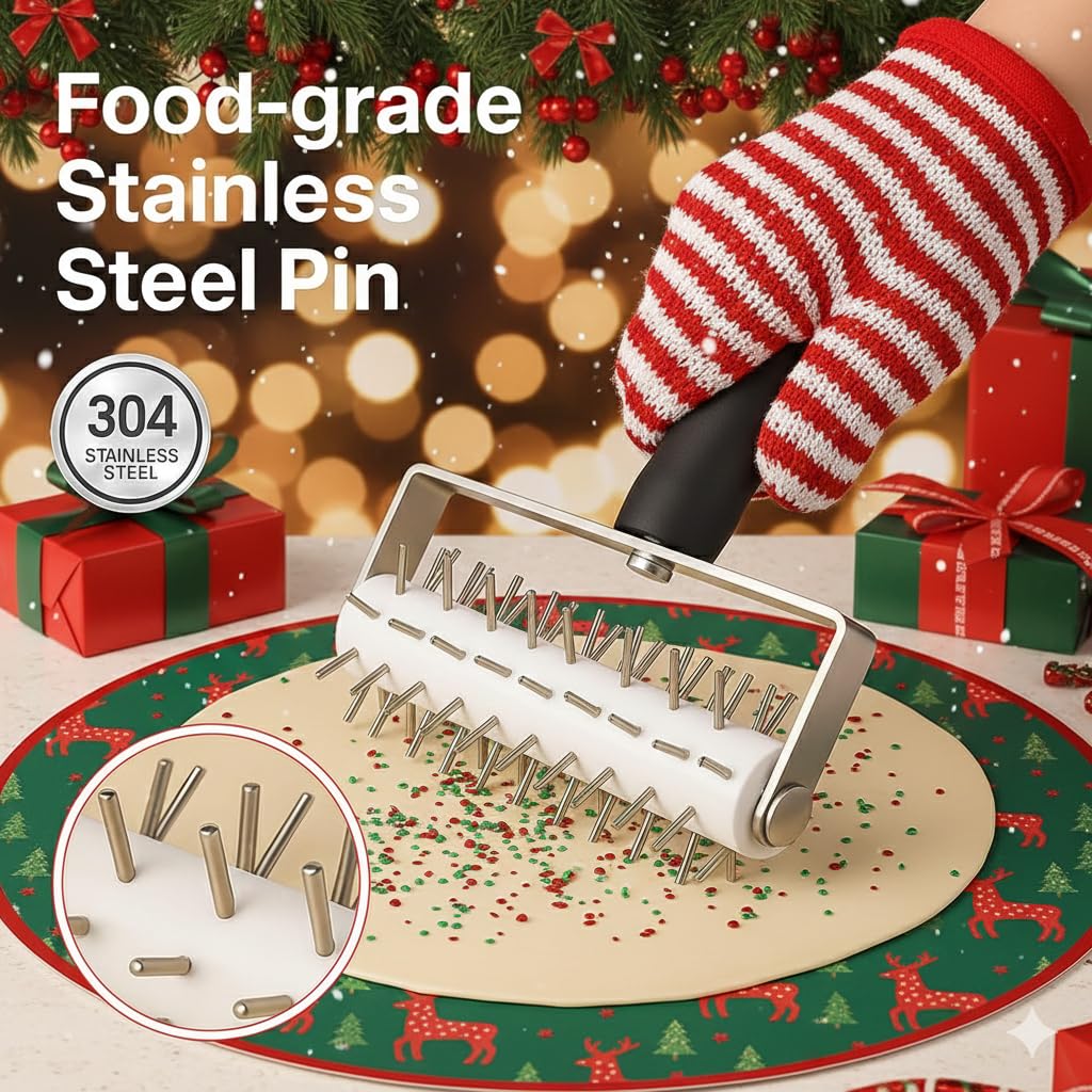 EVEDMOT Pizza Dough Docker Roller Stainless Steel, Pin Puncher Dough Hole Maker, Docking Tool for Pizza Pie Cookie Pastry Bread