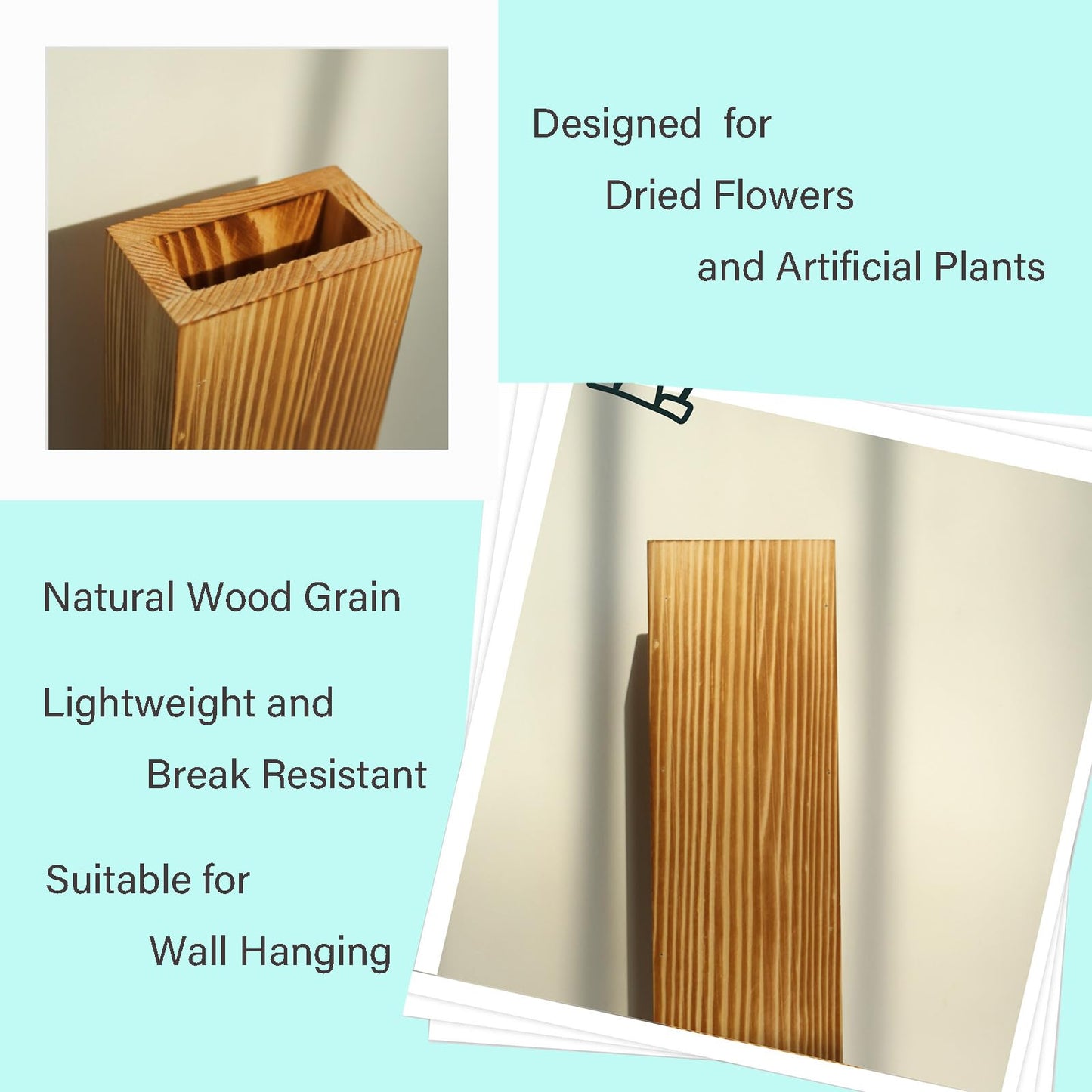 Yumetonia Wood Wall Vase Planters with Artificial Plants,Boho Wall Decor for Bathroom Living Room Bedroom Kitchen,Modern Farmhouse Art Decor Hanging Planters for Dried Flowers Home Office 3pcs Brown