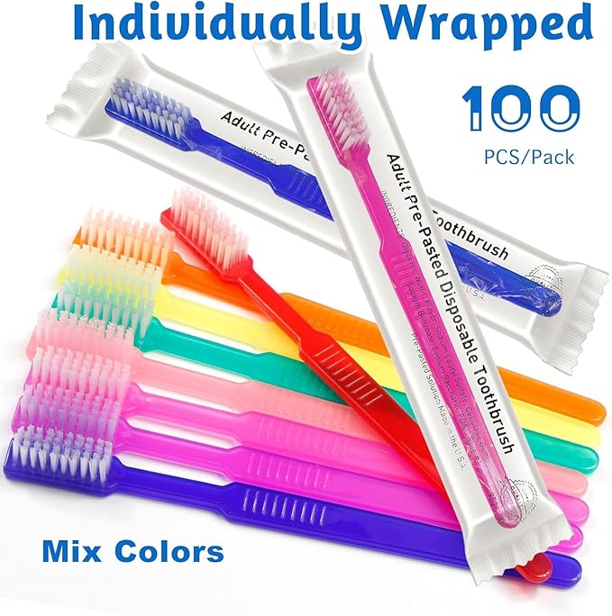 200 Pcs Disposable Pre-Pasted Toothbrushes by Vastmed | Individually Wrapped Pre Pasted Toothbrush | Single Use Waterless Tooth Brush for Hotel, Camping, Homeless Gift