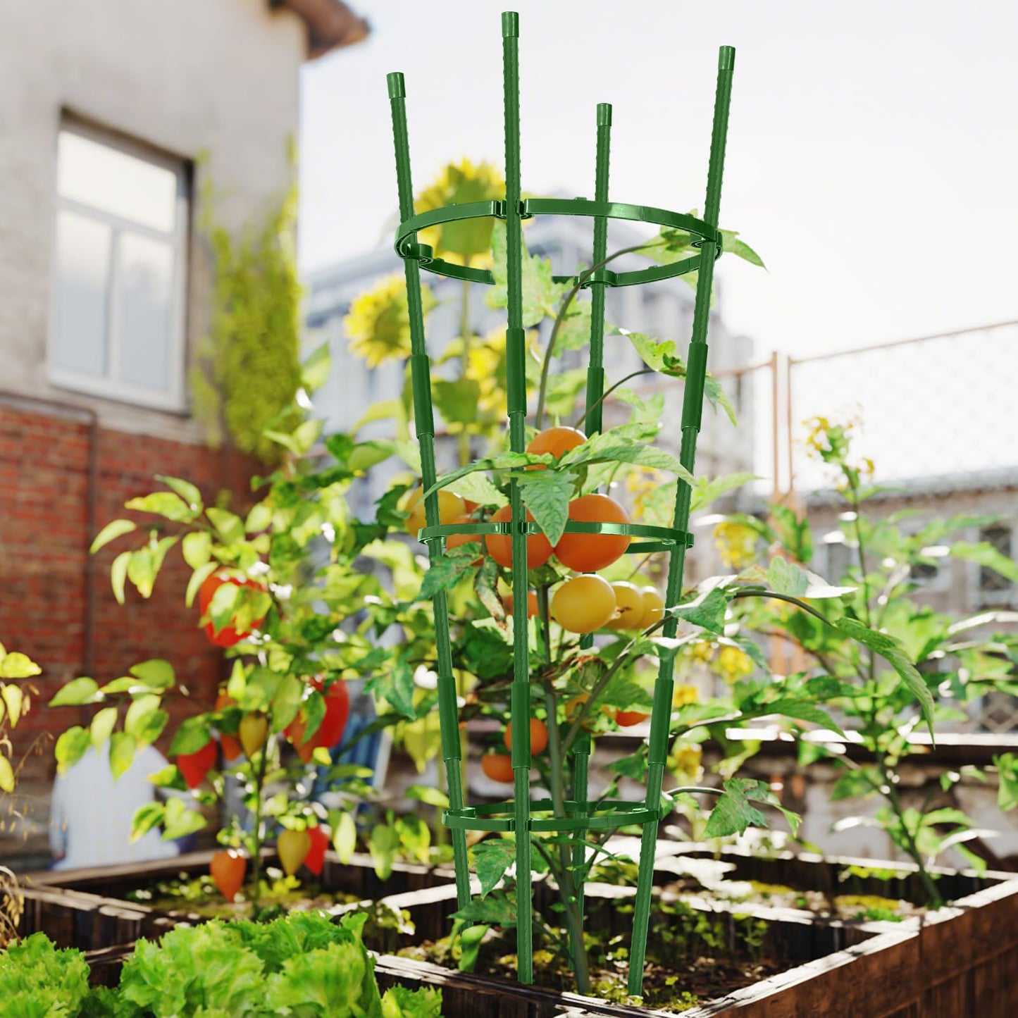 UJG 2-Pack 35 Inches Tomato Cages for Garden, Tomato Cage, Tomato Plant Support, Heavy-Duty Tomato Trellis with Height Adjustable Rings for Garden Climbing Plants with Twist Tie & Gloves