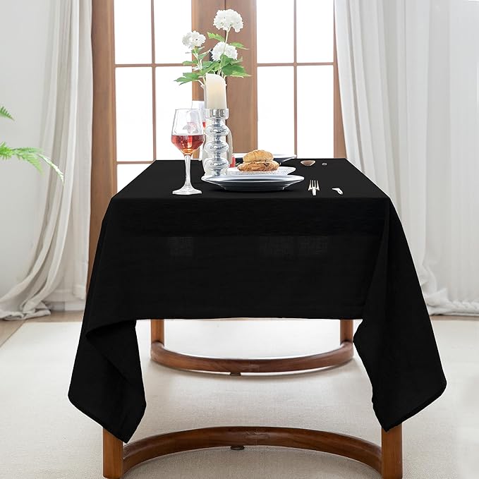 EVERLY 100% Pure Linen Rectangle Tablecloths 60x120Inches for Dining,Buffet Parties,Picnic,Events,Weddings and Restaurants,Decorative Halloween,Thanksgiving Machine Washable Tablecloths-Black
