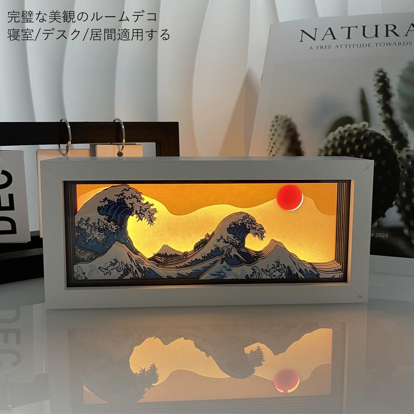 VGQ Hokusai The Great Wave 3D Paper Carving LED Night Light – Shadow Box Lamp, USB & Battery Powered Decorative Light for Bedroom & Living Room, Aesthetic Room Decor & Ideal Gift for Art Lovers