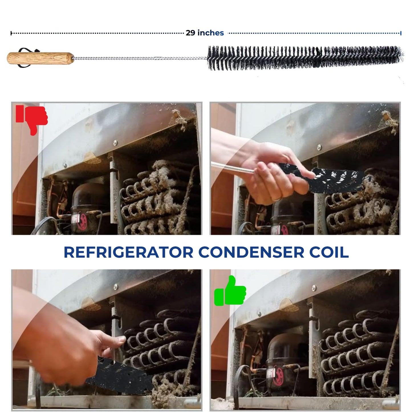 Dryer Vent Cleaner Kit & Refrigerator Condenser Coil Brush-Dryer Lint Brush Vent Trap Cleaner-Vacuum Attachment for Small Crevice-Dryer Cleaner Brush