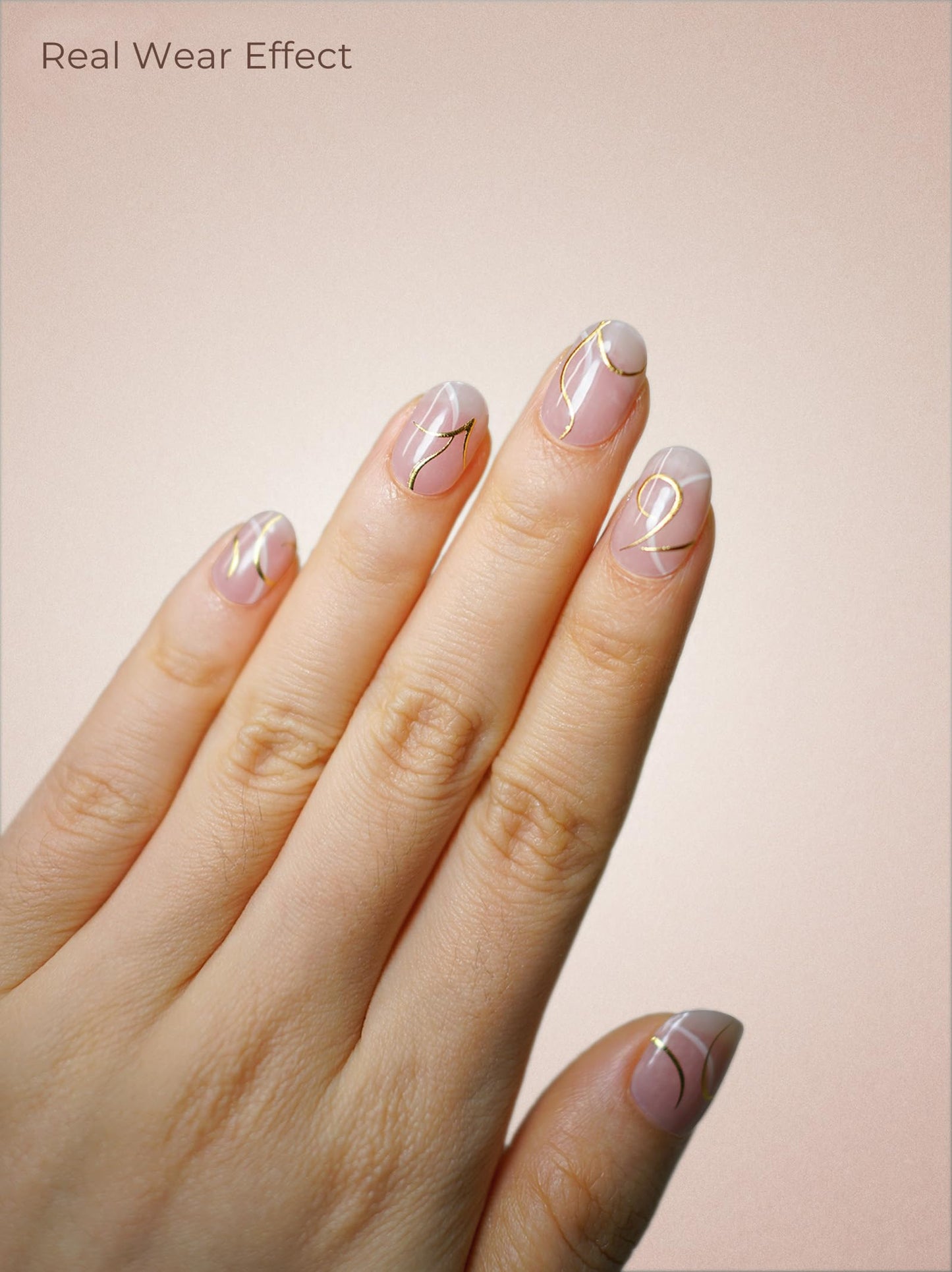 Beaolata Real Gel Nail Strips (No UV Light Needed) - 44Pcs Salon Quality Nail Stickers - Long Lasting Polish Wraps for Women, Easy Apply & Remove (Whispering Gold)
