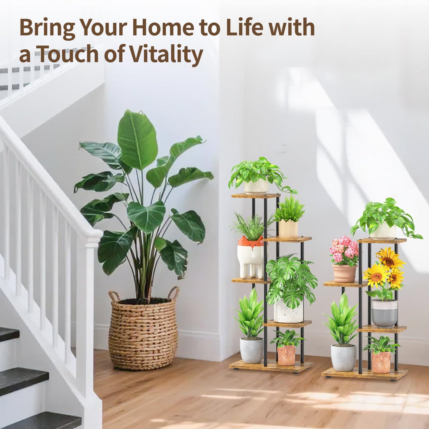 LASZOLA Black 3 Tiered Wood Plant Stand Indoor for Larger Heavy Duty Planter, Sturdy Multi Level Vertical Flowers Racks for Narrow Inside Floor, Decorate Shelving for Hold House Tree, Space Saving