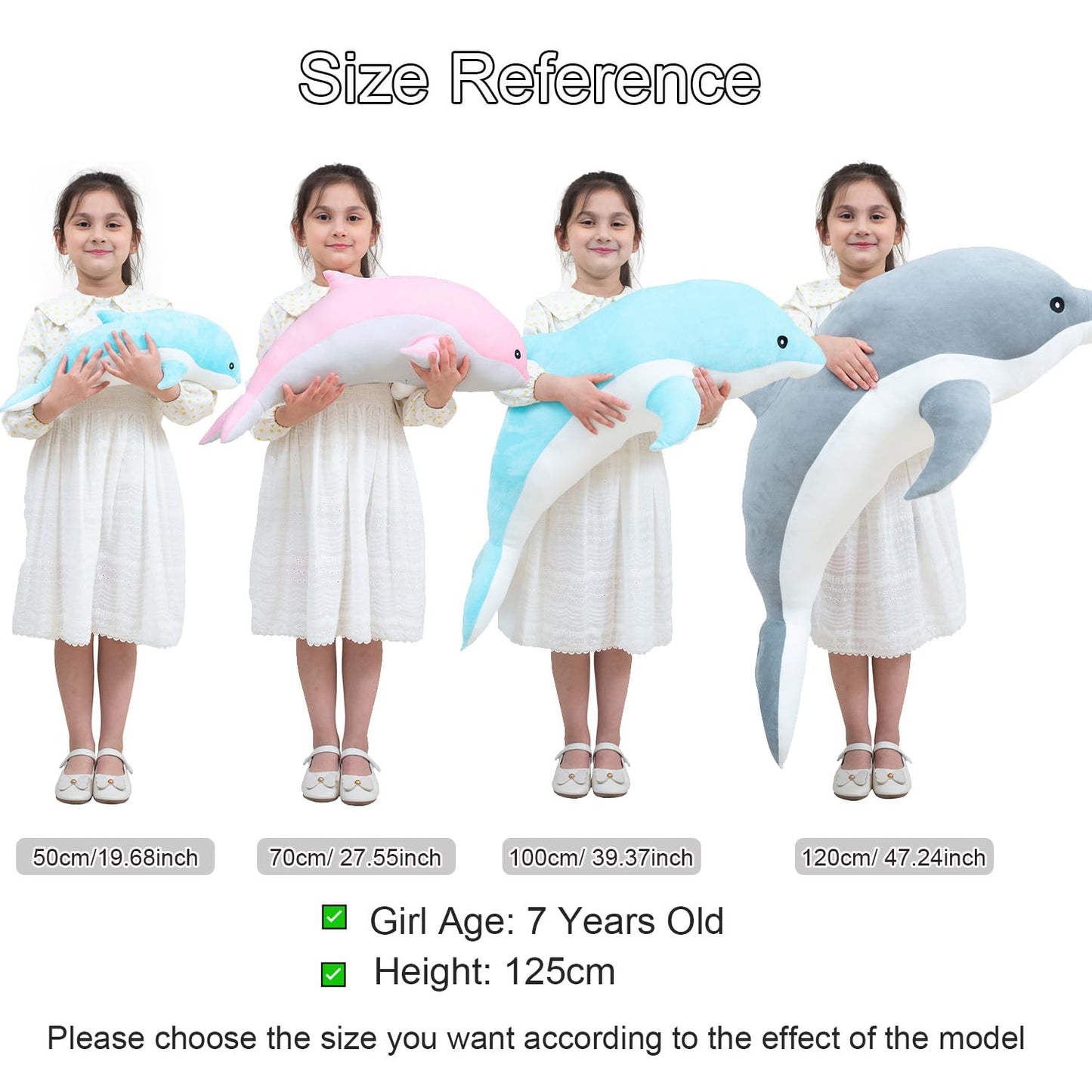 Kekeso Giant Dolphin Plush Toy, Soft Whale Hugging Pillow Stuffed Dolphin Pillow for Children Girls (Gray, 100cm/39.37inch)