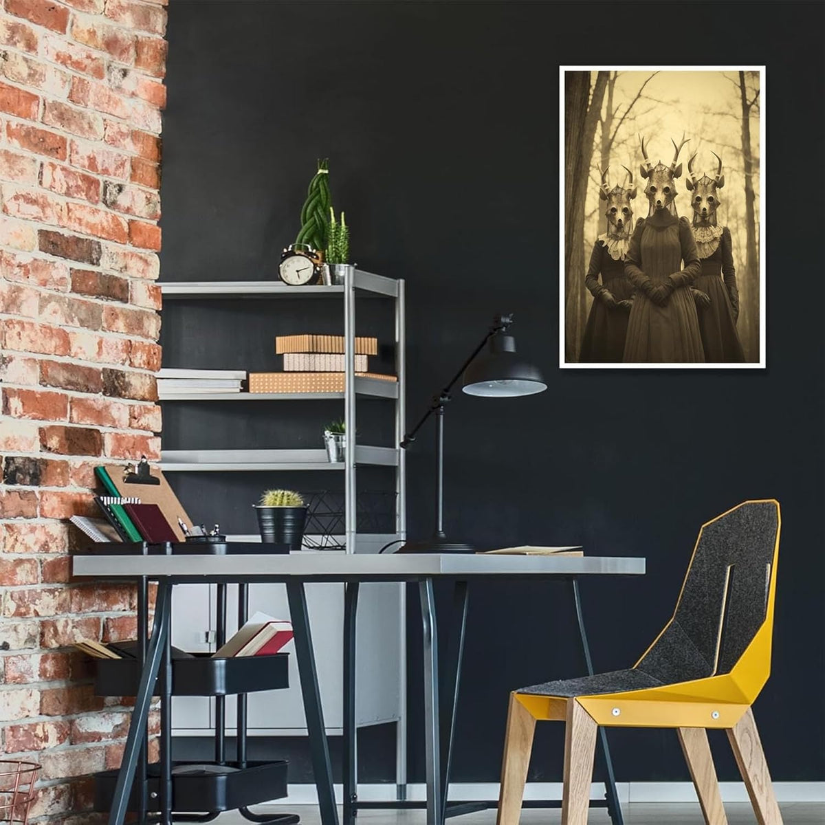 Vintage Horror Skeleton Spooky Three Skull In Occult Forest Posters Canvas Wall Art Poster Gothic Dark Academia Decor Creepy Print Retro Halloween Wall Decor 12X16inch Unframed