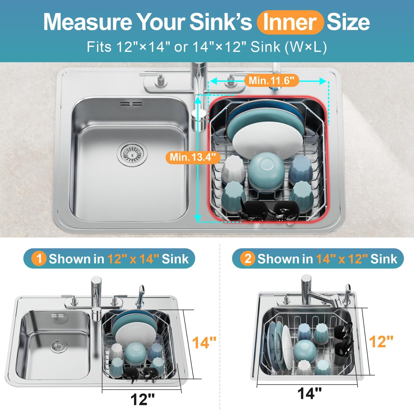 GSlife Small in Sink Dish Drying Rack - Stainless Steel Compact Dish Drainer for RV Kitchen Apartment Sink, Rust Resistant Inside Sink Rack, 1–2 Person Households, 11.6" W x 13.4" L, Silver