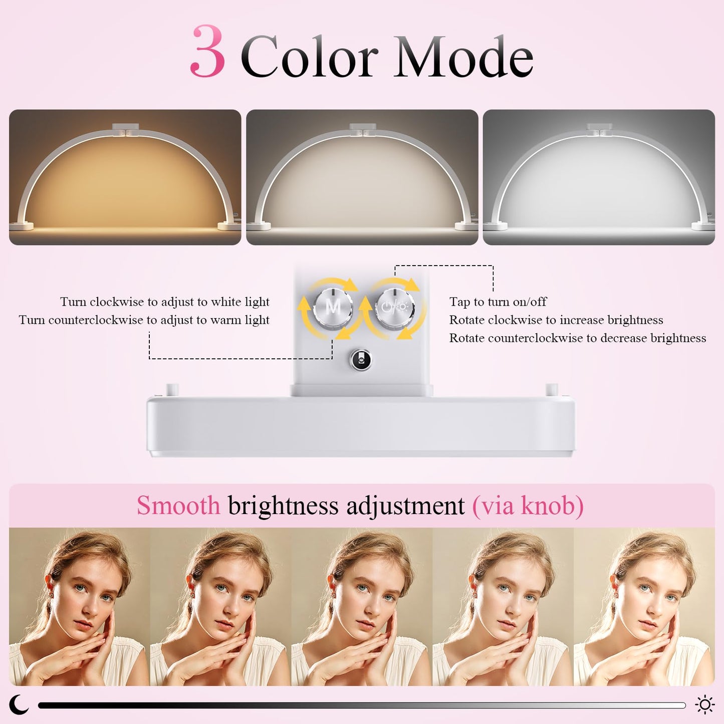 TideNaga Nail Light for Desk, 31" Foldable Half Moon Nail Desk Lamp with Phone Stand Perfect for Beginner, Color Temperature/Brightness Stepless Adjustment Arch Tech Light (White)