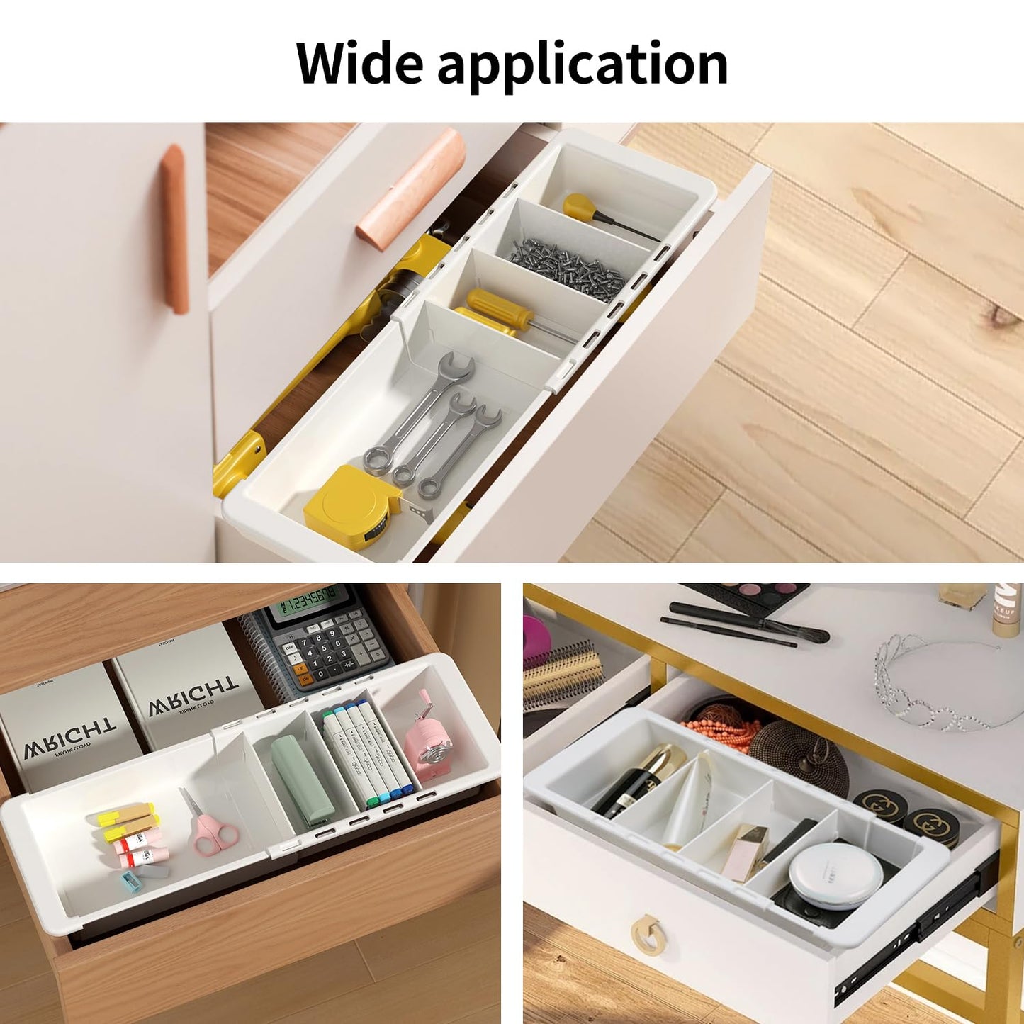 Plastic Drawers Organizer for Office Bathroom Bedroom Kitchen Desk - 1 Layers More White Storage Tray - Expandable 11.4-18.1 Inches (DEEP 2.3")