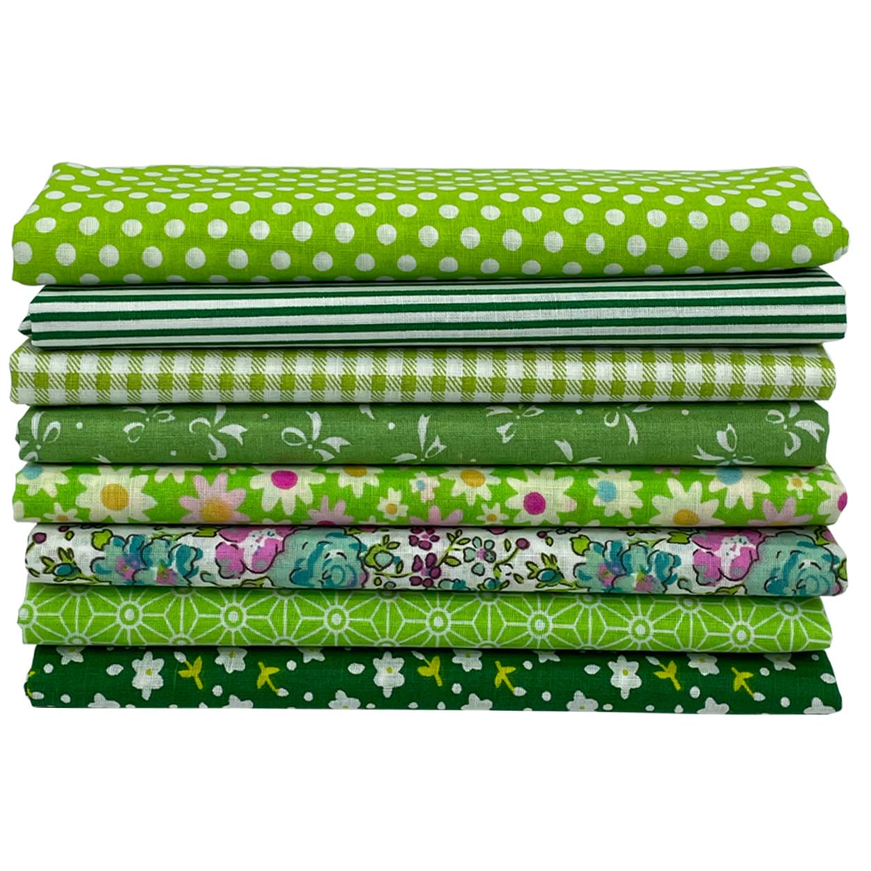 Jukway 8Pcs 20 x 20 Inch Sewing Fabric Squares, Cotton Crafts Fabric Bundles Floral Patterns Printed Tissue Patchwork Fabrics Square for Quilting, Home Décor, Scrapbooking, Handwork (Green)