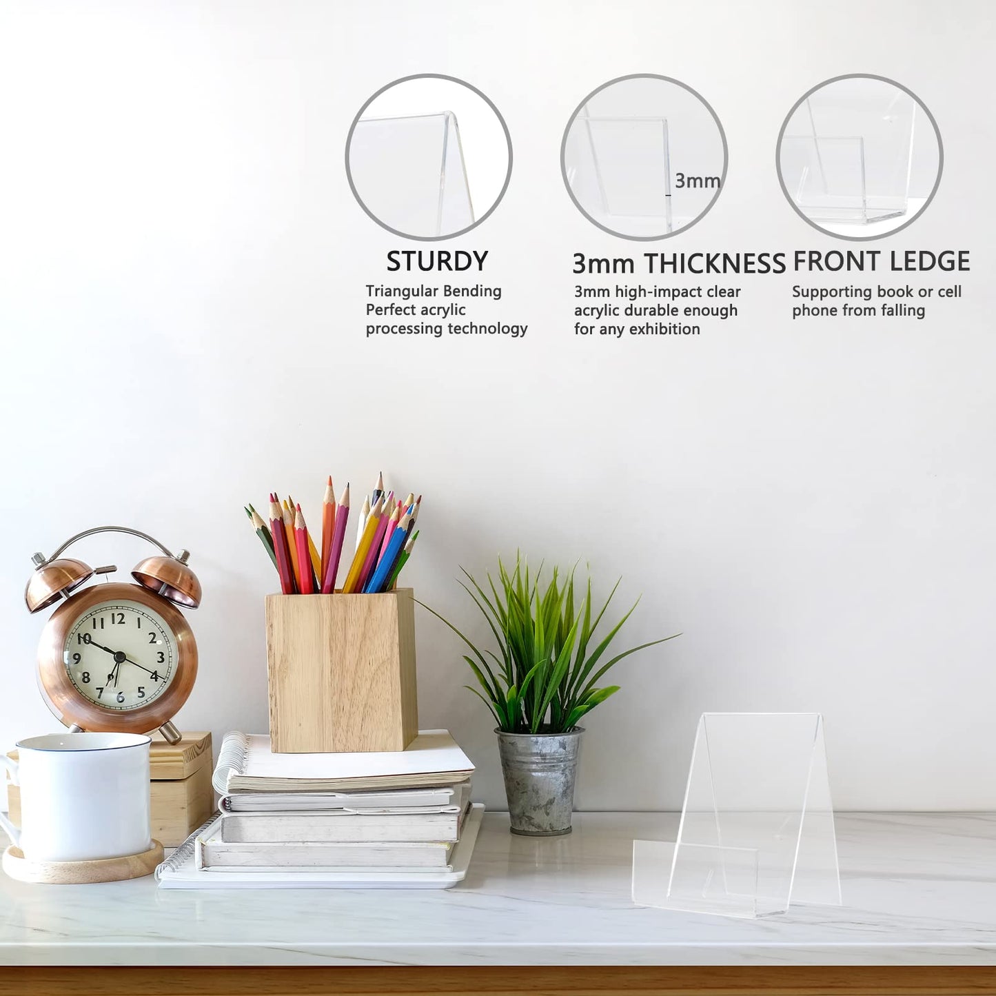 6'' x 4'' Acrylic Book Display Stand Clear Easel with Ledge Tablet Holder for Displaying Books, Pictures, Notebooks, CDs, Artworks, etc (Large) (10)