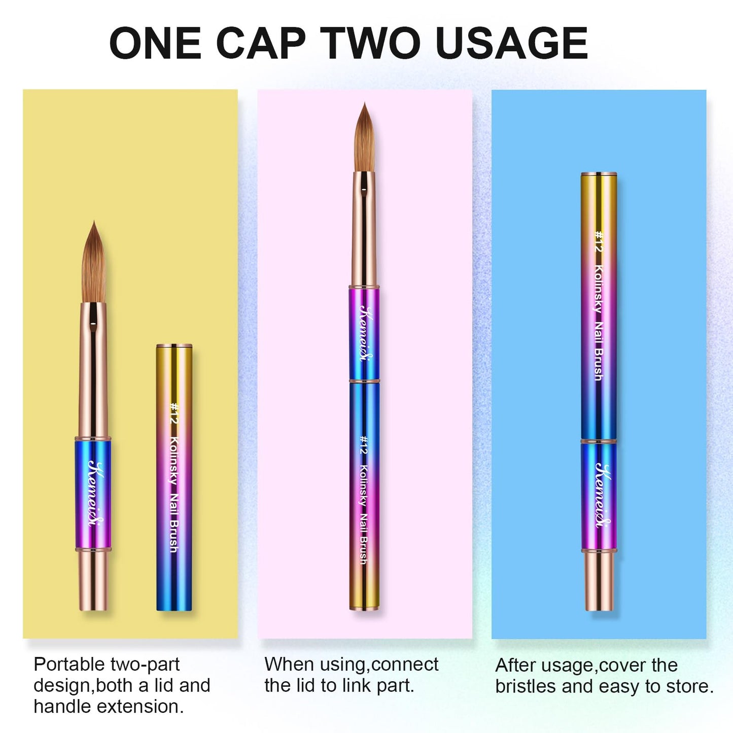 KEMEISI 2PCS Nail Brush - Liner & Kolinsky Art Brush Size #12 for Acrylic Application, Sturdy Handle Oval Shaped Design Tools for Professional Manicure DIY