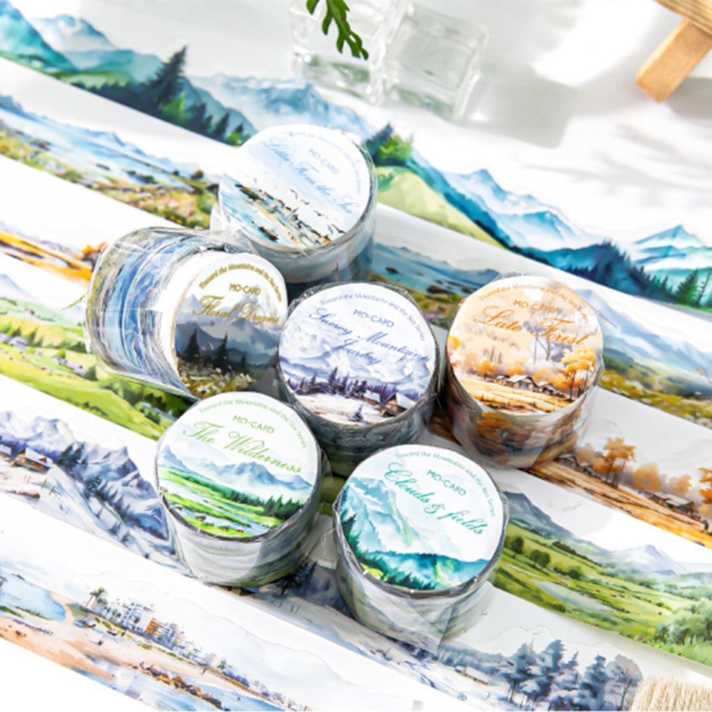 12 Rolls Forest Natural PET Washi Tape Set, Transparent Waterproof Landscape Decorative Tape, 30mm Wide 6.56ft Long/Roll Irregular Aesthetic Masking Tape for Crafts Journaling Scrapbook Supplies