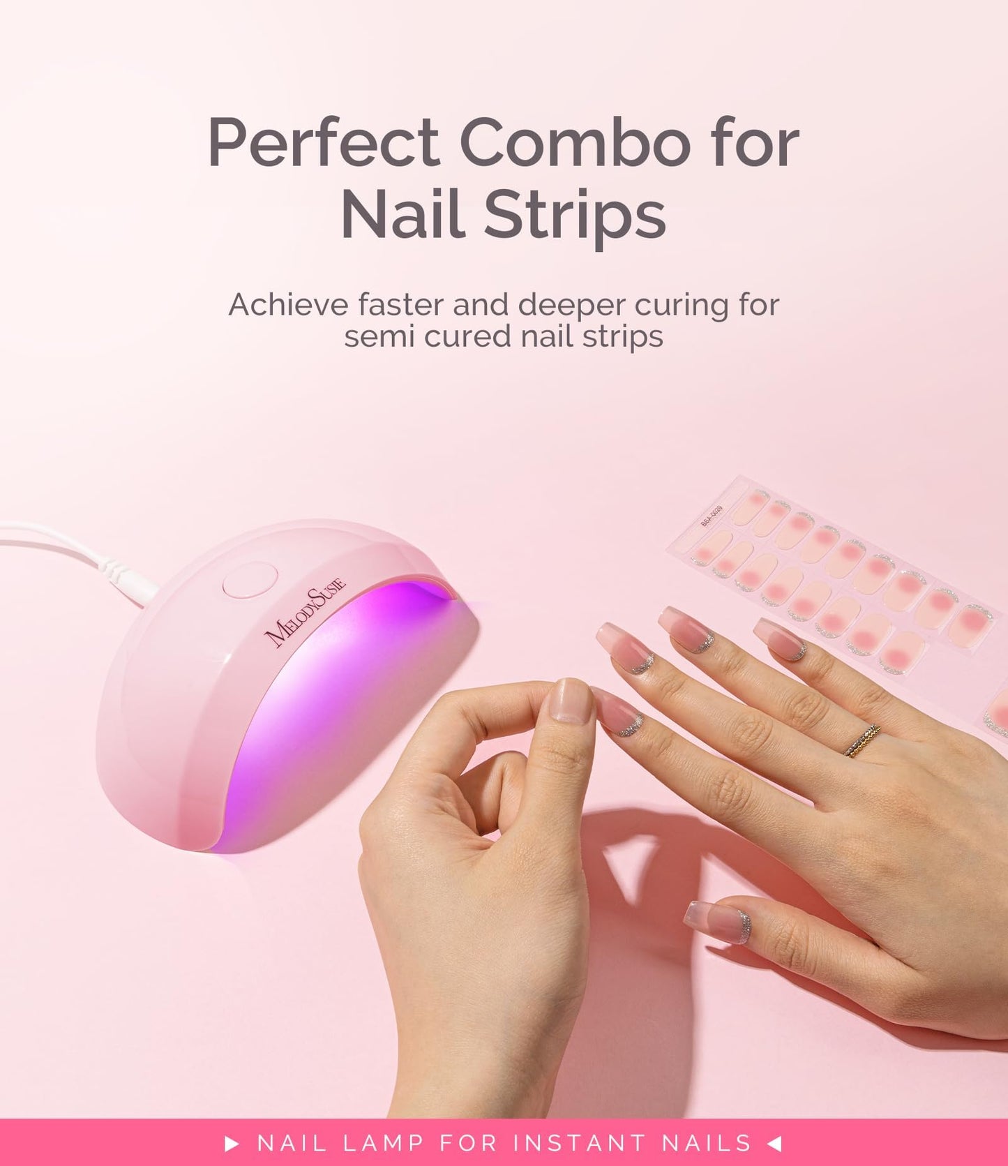 MelodySusie Pocket-Sized LED UV Nail Lamp with Ultra-Lightweight Design, P-ART04 UV Light Cures All Soft Gels at Home, Especially Instant Nails, Half-Cured Gel, Base Coat & Top Coat (Pink)