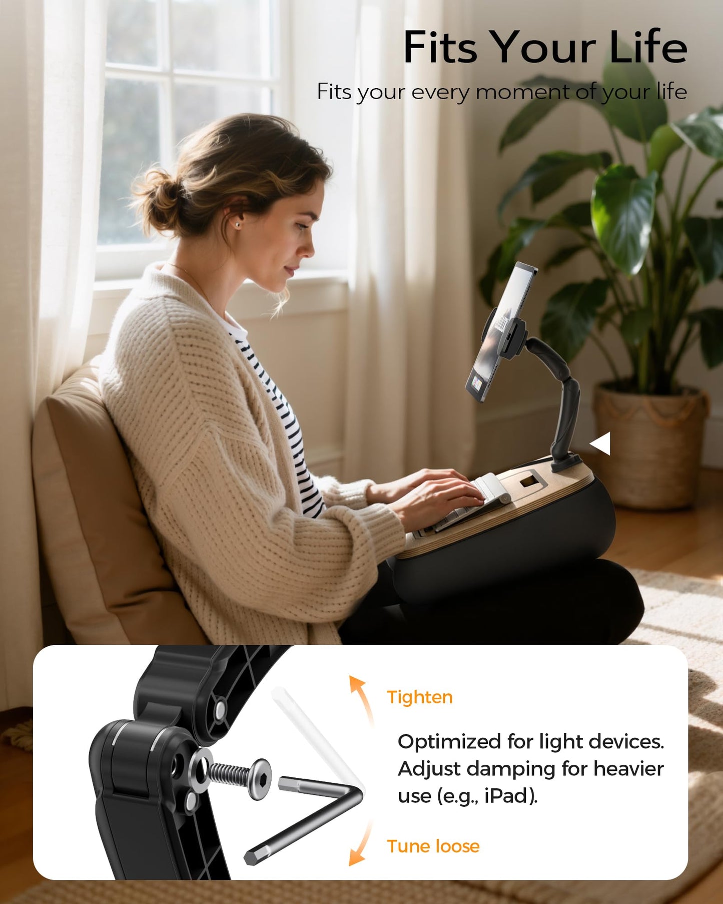 LULULOOK 2-in-1 Lap Desk & Kindle Pillow Stand, Laptop Desk Holder with Beanbag Cushion & Foldable Arm for 14" Laptop,iPad, Phone, 4.7-14.6" Tablet & Kindle Reading in Bed
