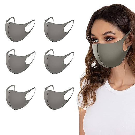 Medi-sky 3D Washable Masks for Adults, Dustproof Elastic Cloth Ear Straps Breathable Face Mask 6 Pack Grey