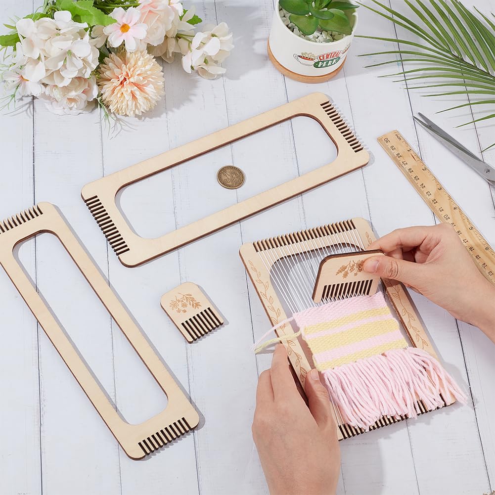BENECREAT 5 Pcs Rectangle Weaving Loom Kit, 5 Styles Bookmark Weaving Tool, Loom Tool for Beginners and Weaving Enthusiasts