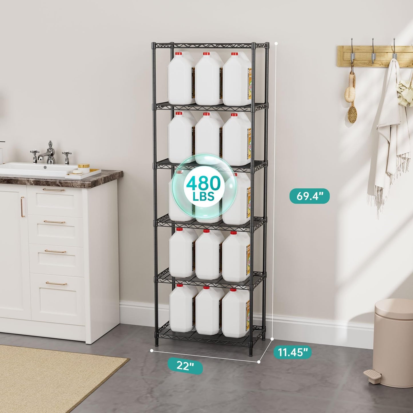 SINGAYE Shelf Closet Wire Shelving：Adjustable Metal Unit for Laundry Room Organization Bathroom Kitchen Home Storage Pantry Rack Shelves