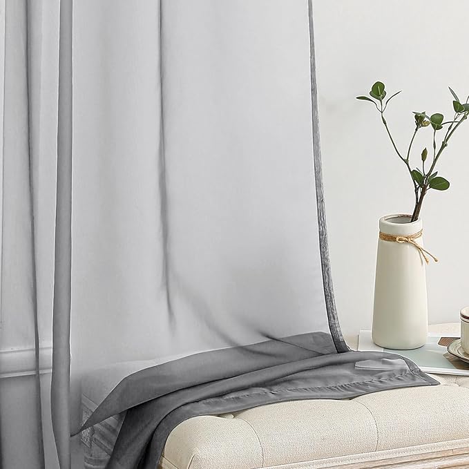 MIULEE Charcoal Grey Sheer Curtains 84 Inches Long 2 Panels, Light Filtering Voile Drapes with Rod Pocket for Bedroom and Living Room Windows