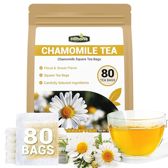 Chamomile Tea Bags, Chamomile Flower Herbal Tea with Sugar-Free, Caffeine-Free, 80 Teabags