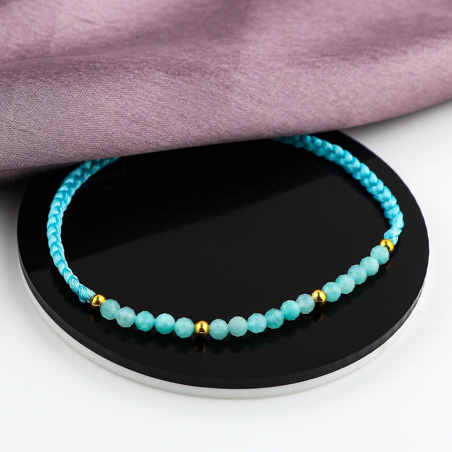 GEMSYMPHONY Amazonite Gemstone Beads Braided Bracelet – 3.5mm Natural Stone Beads, Handmade Adjustable Braided Rope Bracelet, Healing Crystal Jewelry for Men & Women, Unisex Boho Gift (Amazonite)
