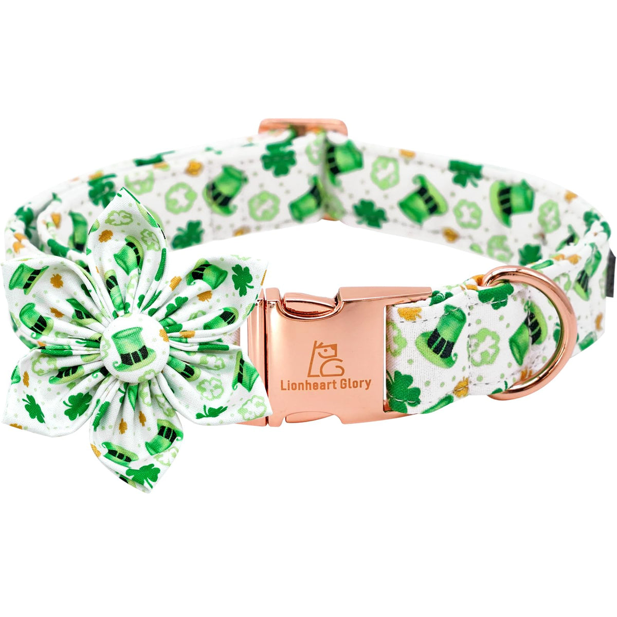 Lionheart Glory St. Patrick's Day Dog Collar, Dog Collar with Flower, Cute Floral Pattern Pet Collars Adjustable Pet Collars for Large Dogs