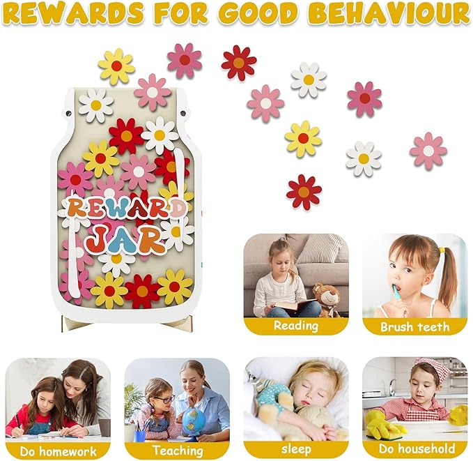 Magnetic Reward Jar for Kids – Flower Jar with Colorful Letter Stickers Behavior, Classroom Incentive Suitable for Teachers Parents Kids Motivational Tool