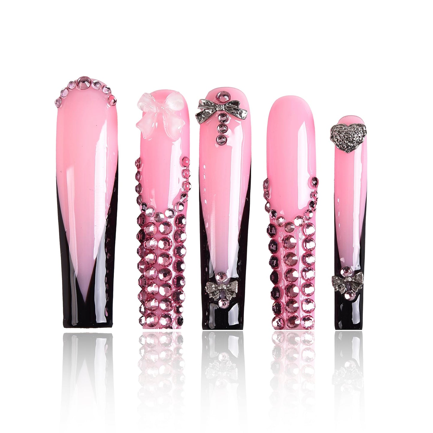 Tmani 10pc/set Extra Long Handmade Press On Nail Hot Girl's Long Ballet Nails Square Nail Full of Diamond Glitter Decoration Fake Nails Suitable For Girls Festival Parties and Birthday Gift (298,L)