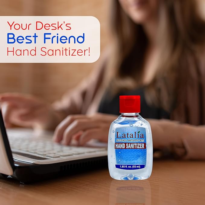 Latalia Mini Hand Sanitizer Travel Size Pack of 96 | 1.85 fl oz with 80% Alcohol Small Hand Sanitizer Bulk For Non-Sticky, Unscented, Gentle & Fresh Hands Anytime