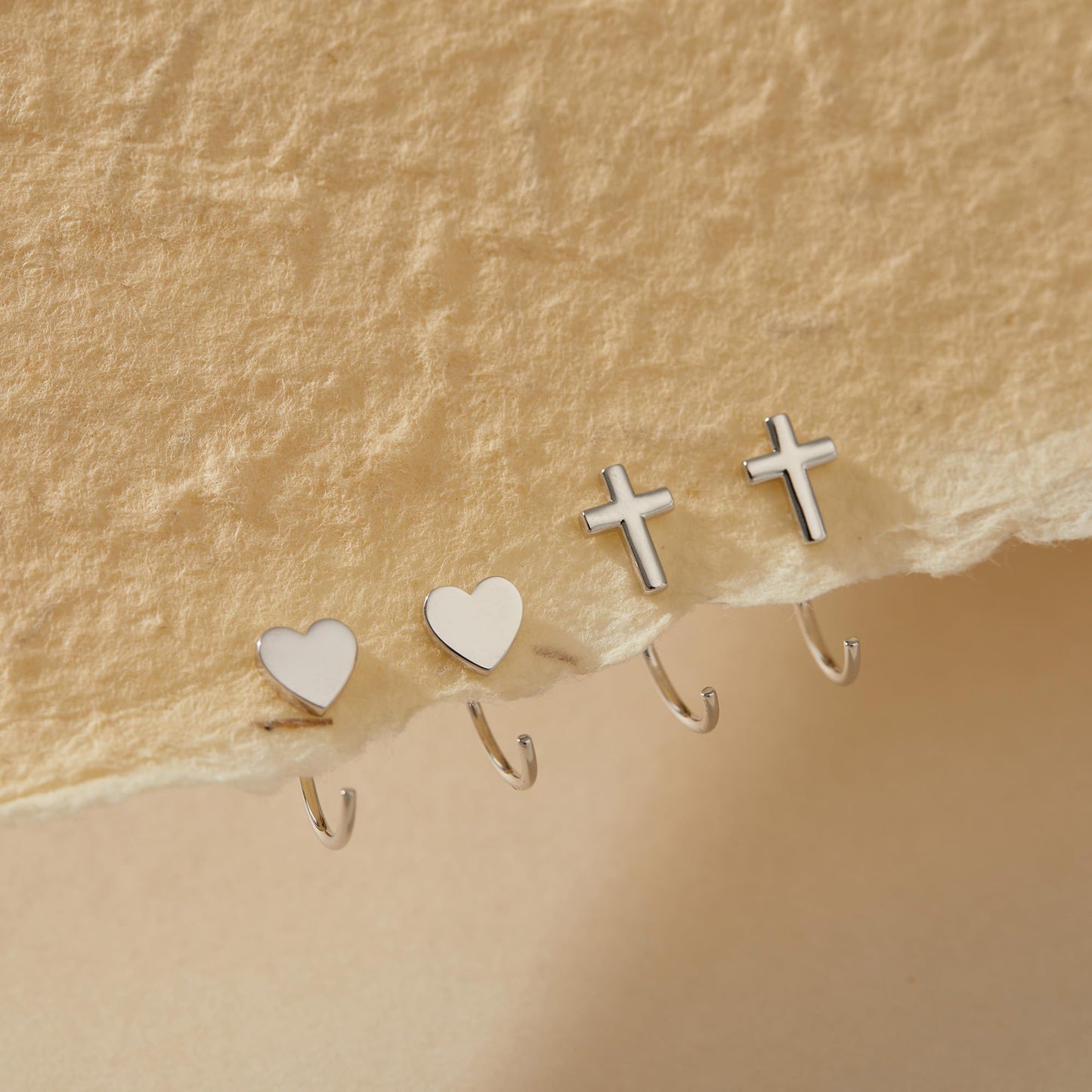 Huggie Silver Cross Half Hoop Earrings - Heart Hugger, OpenHoop Design