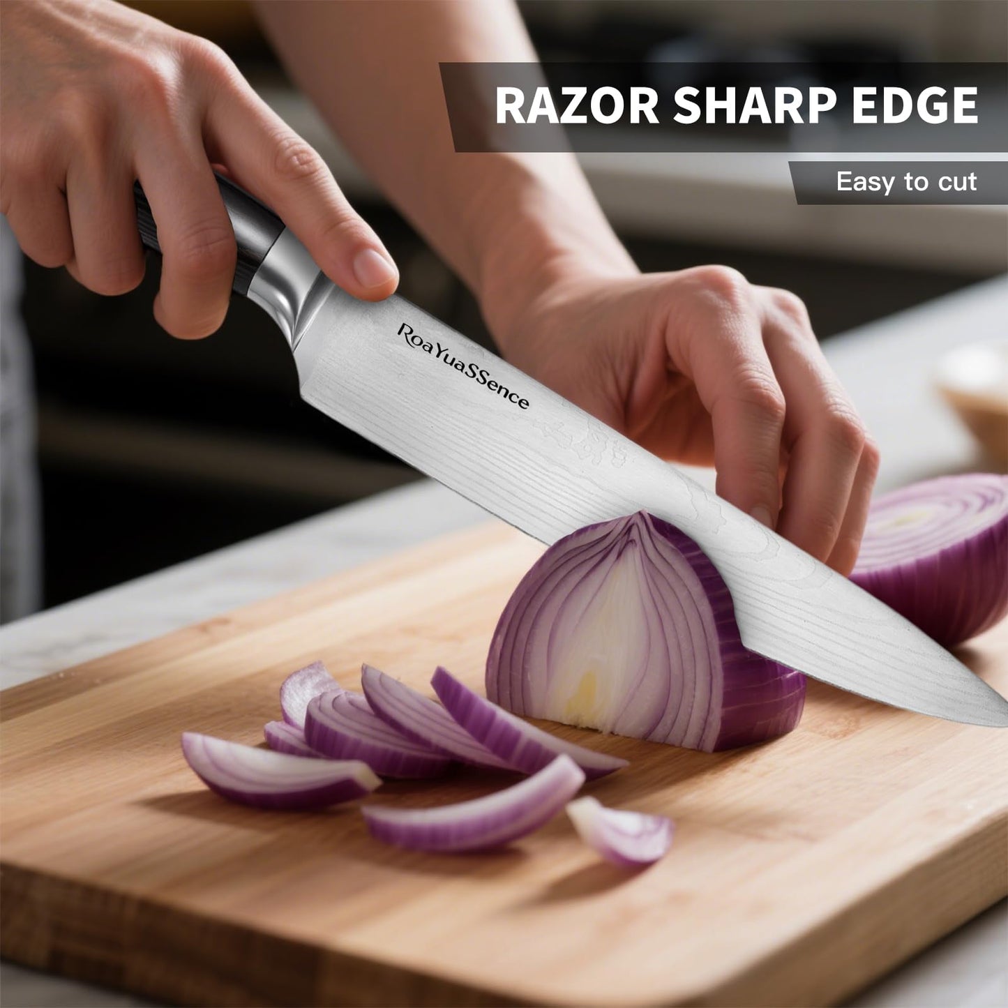 RoaYuaSSence Premium 8 Inch Chef Knife, Razor Sharp High-carbon German Stainless Steel, Ergonomic Wood Handle, Perfect Kitchen Gift Box Set for Home Cooks