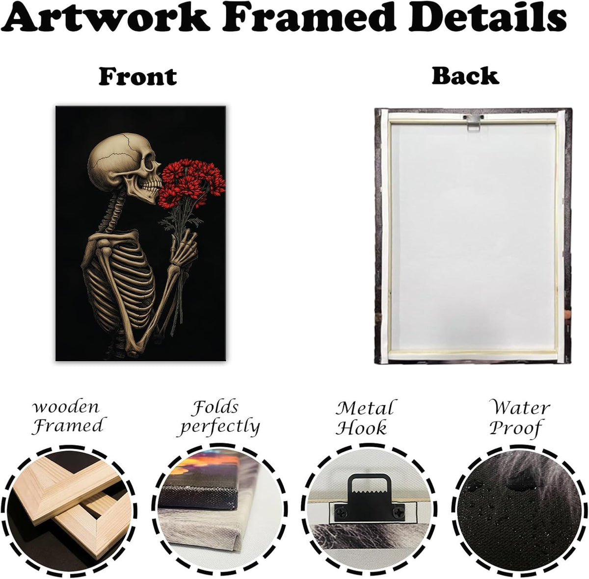 OAAPITI Red Rose Skull Wall Art Dark Themed Skeleton Painting Modern Artwork for Gothic Home Decor(Artwork-5,20"x30")