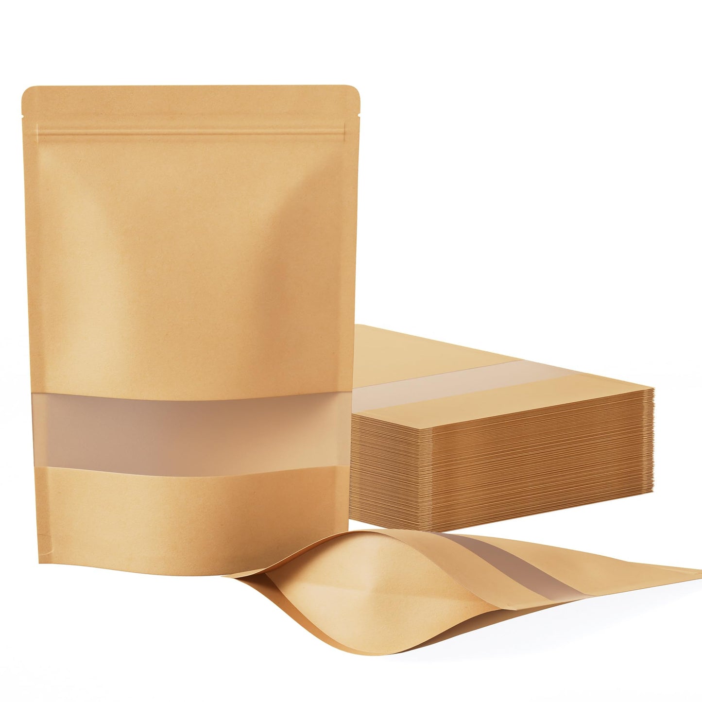 FireKylin 100 Pcs Resealable Bags, Inner Size 6.4" x 7.3" (Outer Size 7.1" x 10.2") Stand Up Paper Bags with Matte Window, Zipper Food Storage Bags for Packaging Products, Reusable, Sealable
