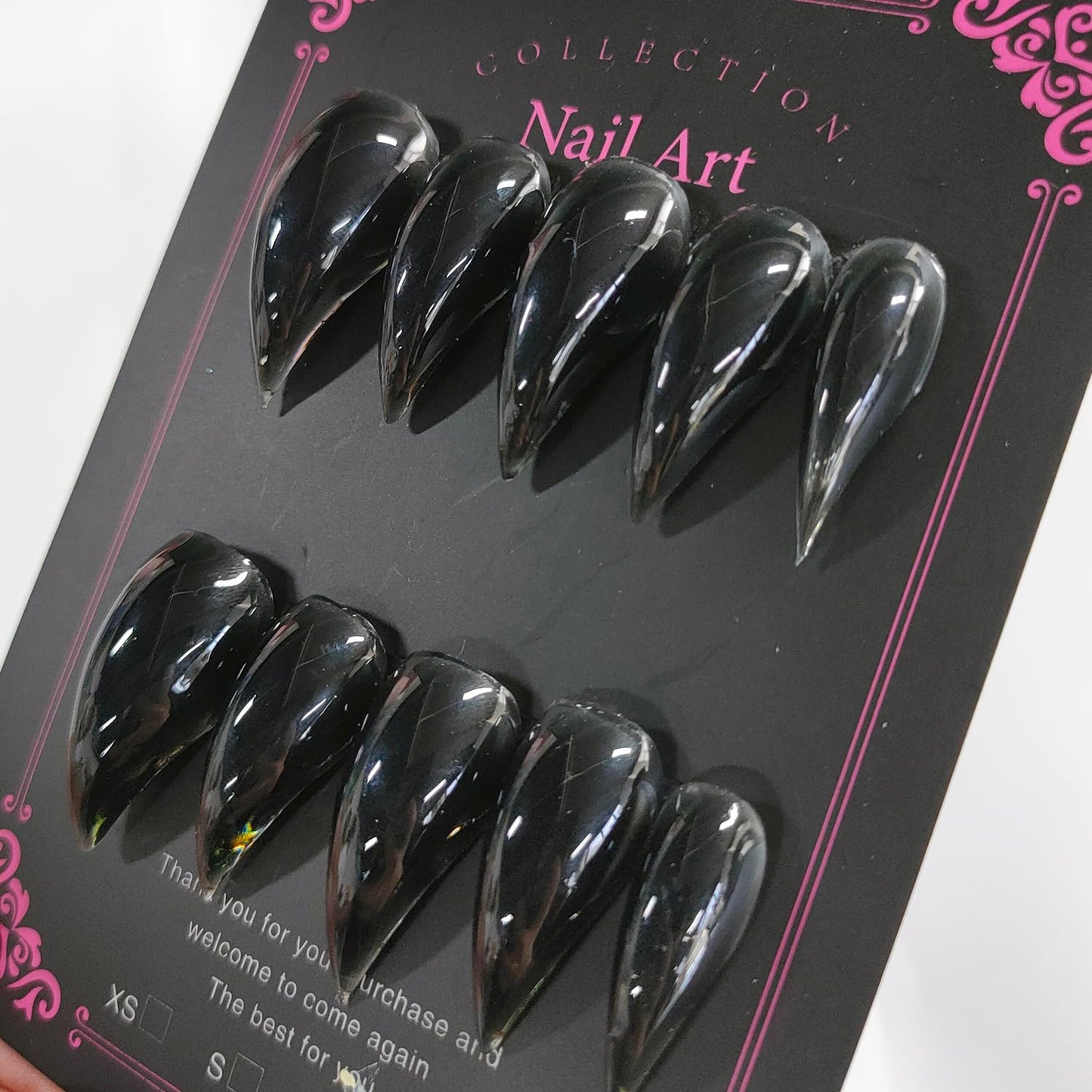 Eagle Claw Press on Nails Handmade Medium Stiletto Unique Thick Acrylic Nails Black Talon False Nails Cat Claw Glossy Glue on Nail Solid Colour Curved Sturdy Nail Art 10Pcs(M)