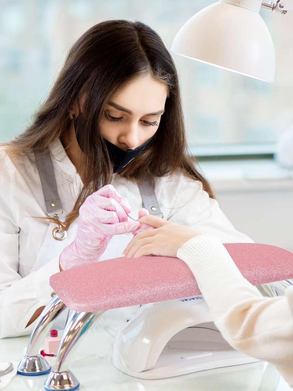 LIONVISON Arm Rest for Nails Tech: Microfiber Leather Hand Rest for Nails Cushion, Hand Rest Pillow for Nails Toenails, Detachable Nail Art Accessories Tool for Nails Tech (Glitter Pink)