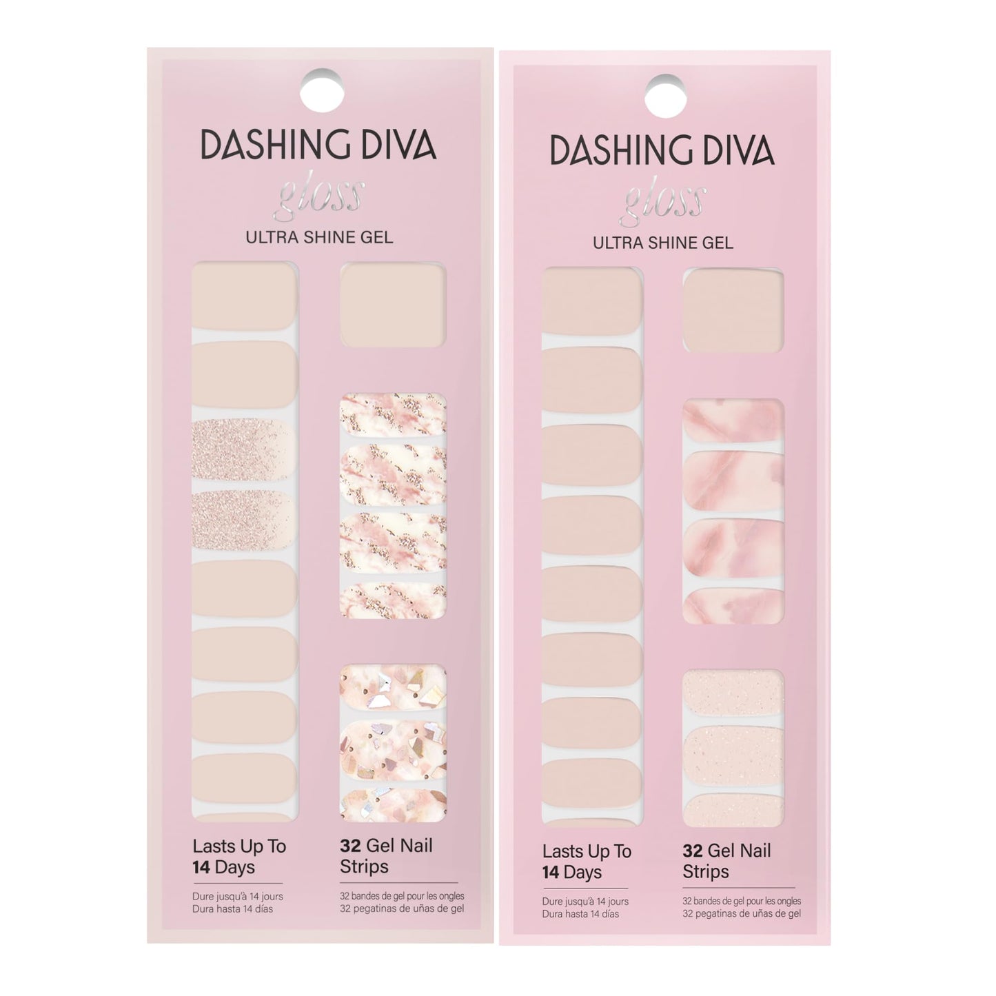 Dashing Diva Gloss Nail Strips Bundle - The Classic Marbles Collection - Crystal Clear & Maybe Marble - UV Free, Chip Resistant, Long Lasting Gel Stickers - Contains 2 Sets