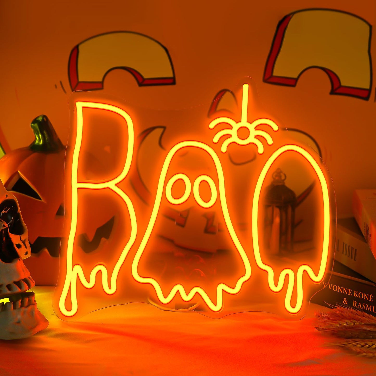 Halloween Boo Neon Sign, Spooky Ghost Neon Light Neon Signs, Dimmable Halloween Led Sign for Wall Bedroom Home Bar Halloween Party Decor Halloween Present for Trick or Treat Party Backdrop