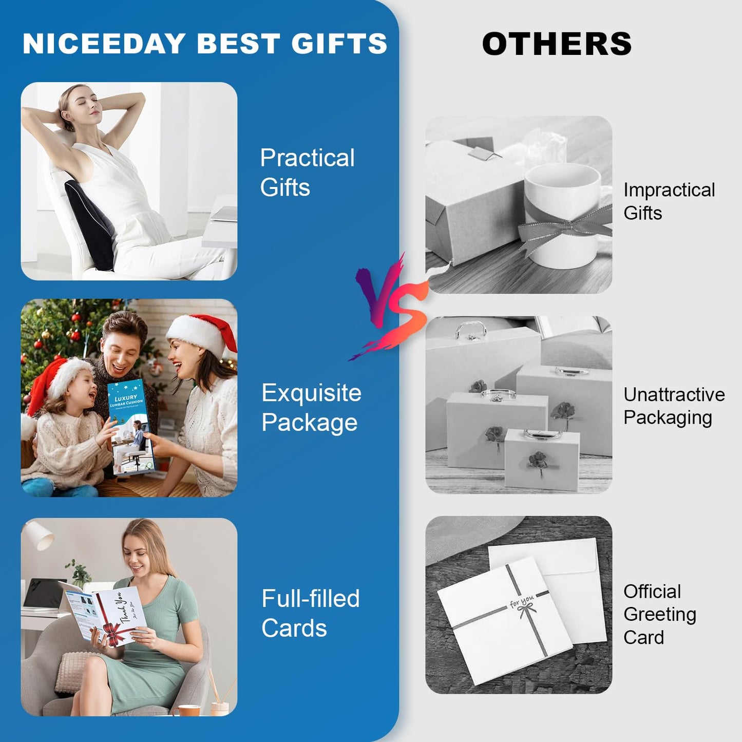 Lumbar Support Pillow for Office Chair Car, Gaming Chair Lower Back Pain Relief Memory Foam Cushion with Greeting Card,3D Mesh Cover Ergonomic Back Rest, Birthday Gift for Dad,Stocking Stuffers