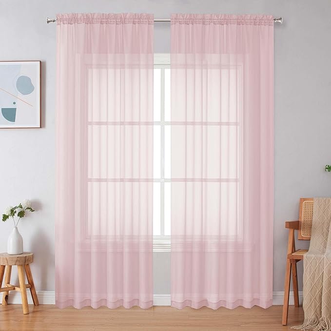 Simplebrand Blush Red Sheer Curtains 90 Inches Long 2 Panels, Light Filtering Rod Pocket Solid Color Window Sheer Curtain Panels, Elegant Curtains & Drapes for Living Room, Bedroom, 59" W x 90" L