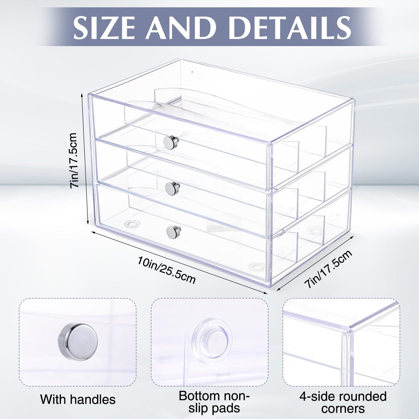Wonderjune 1 Pack 3 Drawer Washi Tape Organizer Plastic Washi Tape Storage Cube Organizer Box 10 x 7 x 6.8 Large Capacity Clear Storage Drawer Holder for Art Craft Embellishments Jewelry Makeup
