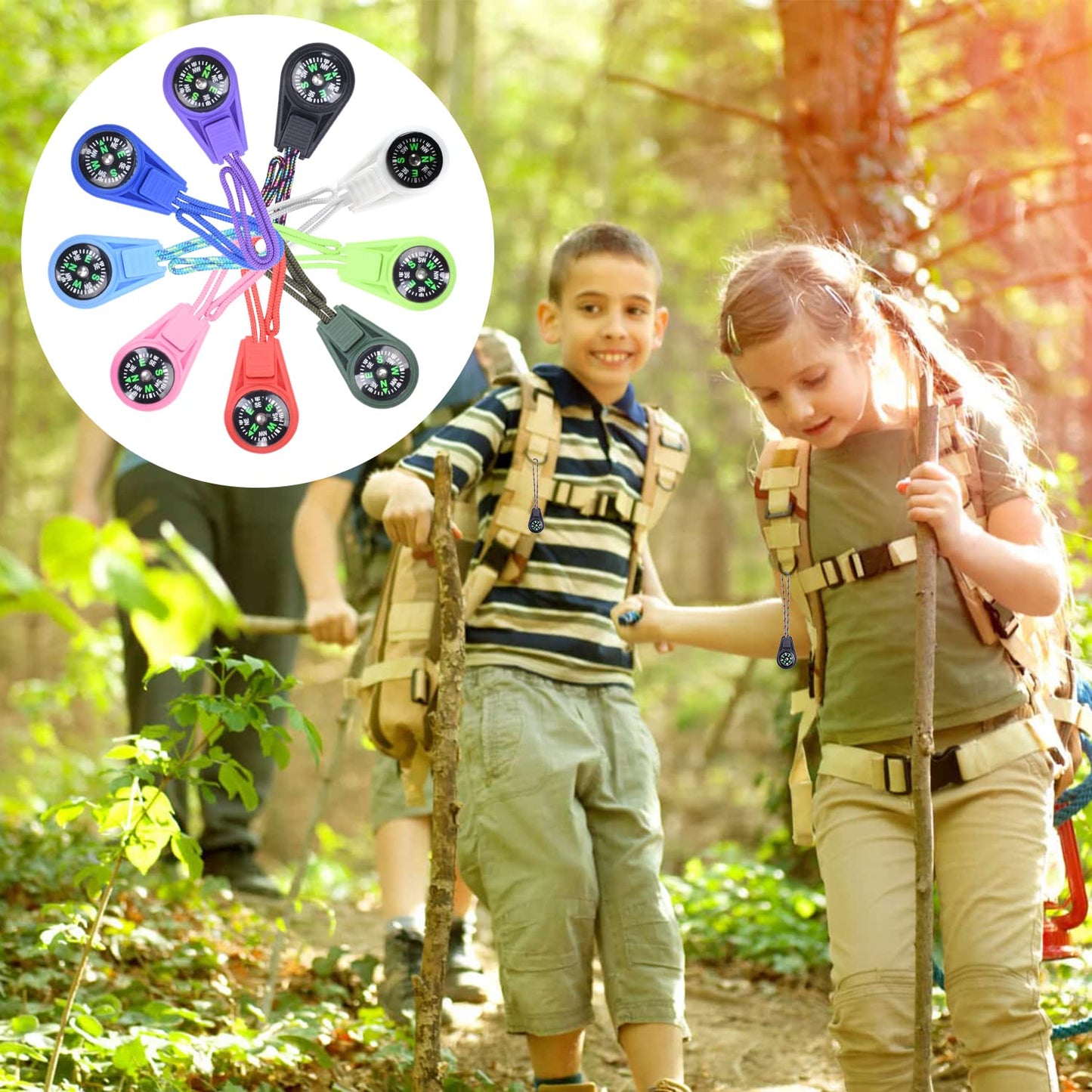 LongS Mini Kids Compass Keychain Kit, Paracord Hiking Survival Compasses, Scout Compass