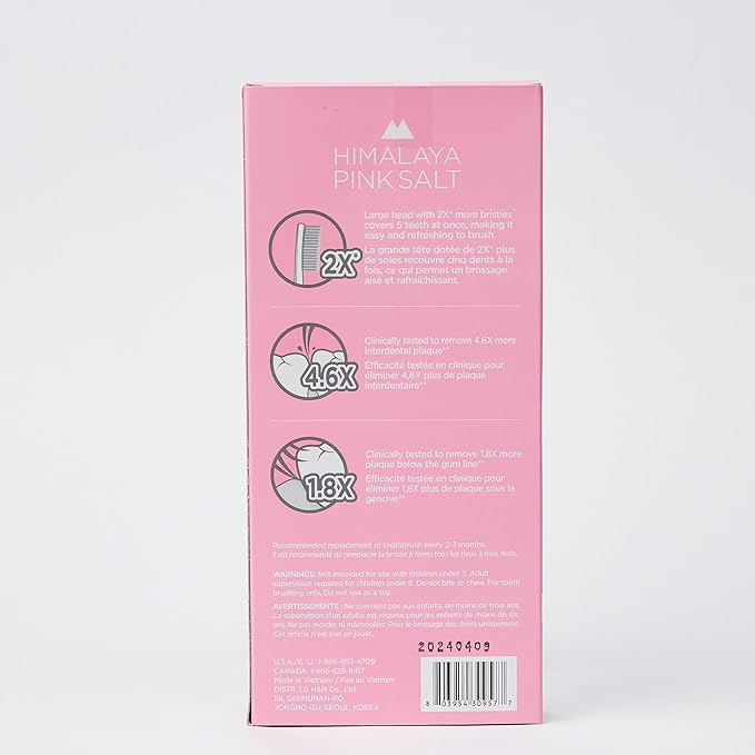 HIMALAYA PINKSALT Intensive Clean Toothbrush 4 Count - Extra-Large Toothbrushes for Adults, Plaque Remover for Teeth, Tapered Bristles Gentle on Teeth and Gum, Deep Clean Toothbrush