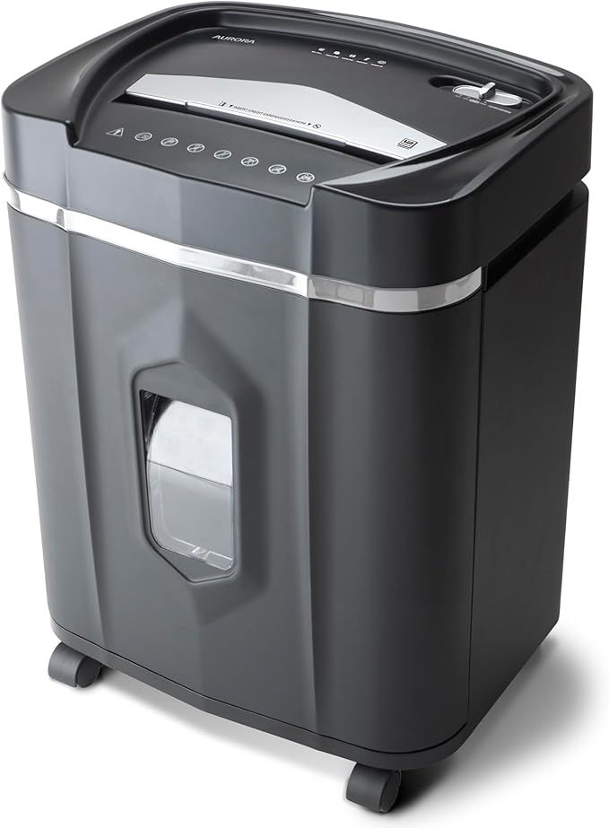 Aurora High-Security 12-Sheet Micro-Cut Paper/CD and Credit Card Shredder with 5 Gallon Pullout Basket / 60 Mins Running Time/Security Level P-4