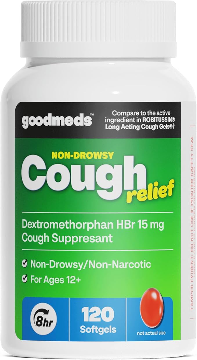 Cough Relief for Adults 120 Softgels Dextromethorphan HBr (DXM) 15mg 8Hour, Non-Drowsy, Long-Lasting Bronchial Suppressant for Dry Cough and Chest Congestion